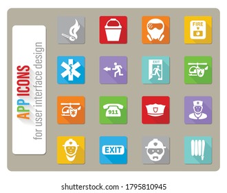 emergency icons set in flat design with long shadow