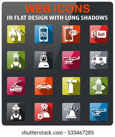 emergency icons set in flat design with long shadow