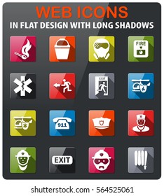 emergency icons set in flat design with long shadow