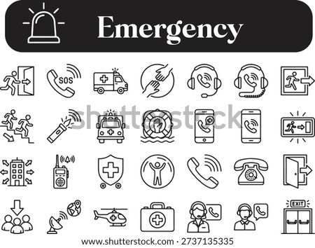 Emergency icons set including ambulance phone and medical symbols on transparent background