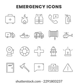 Iconos de emergencia establecen el arte de la línea