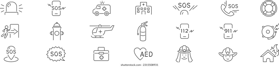 emergency icons set vector collection