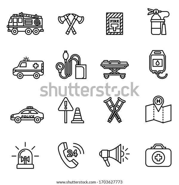 emergency icons set with white background. Thin\
line style stock\
vector.