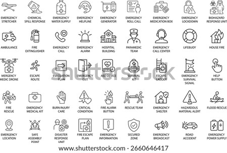 Emergency Icons Vector Set, Outline Style