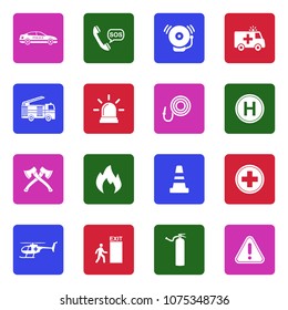 Emergency Icons. White Flat Design In Square. Vector Illustration. 