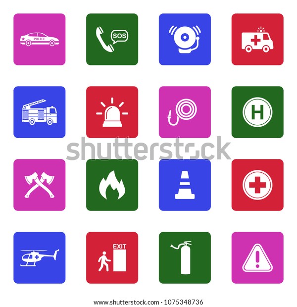 Emergency Icons. White Flat Design In Square. Vector\
Illustration. 