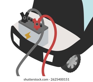 Emergency jump start for a dead car battery, Image illustration of car battery charging