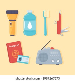 emergency kit flashlight knife toothbrush