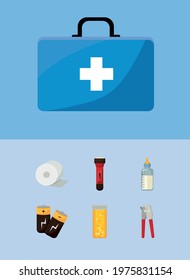 emergency kit set seven icons