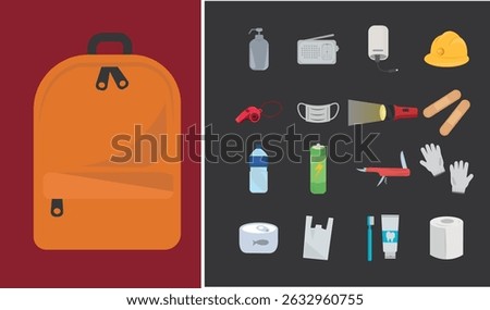 Emergency Kit Vector Set  Earthquake Preparedness Items amd Survival Essentials
