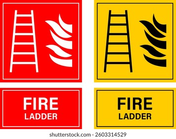 Emergency ladder, safety symbols on red rectangle board notification sign for pictograms