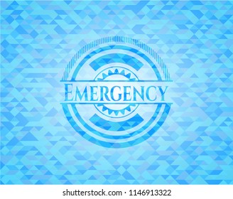 Emergency light blue emblem with triangle mosaic background