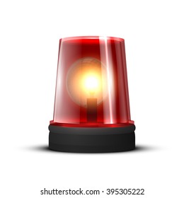 Emergency Light red, spinning beacon. Glowing siren for cars. Fire protection signs. Isolated on white background.