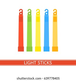 Emergency light stick vector icon. Survival glowing stick isolated on white background in flat style. Glowstick for camping, hiking, power outage and parties.