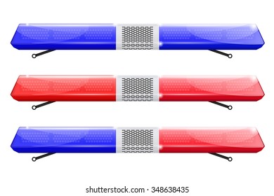 Emergency lights. Blue and red siren.  Police car sign. Vector isolated on white background