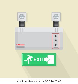 Luzes de emergência e ilustração do vetor da porta de saída