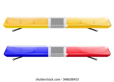 Emergency lights. Yellow, Blue and red siren.  Police car sign. Vector isolated on white background.