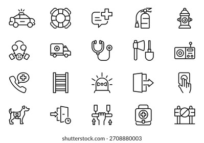 Emergency line icon set. Linear icon collection. Editable stroke. Vector illustration
