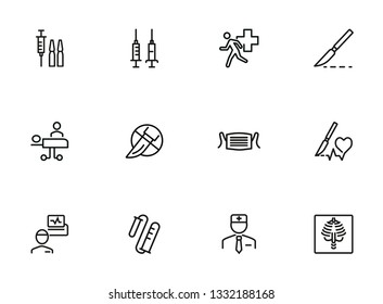 Emergency line icon set. Syringe, surgery, doctor. Medicine concept. Can be used for topics like attack, accident, disease