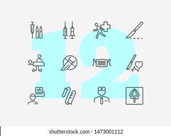 Emergency line icon set. Syringe, surgery, doctor. Medicine concept. Can be used for topics like attack, accident, disease