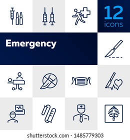 Emergency line icon set. Syringe, surgery, doctor. Medicine concept. Can be used for topics like attack, accident, disease