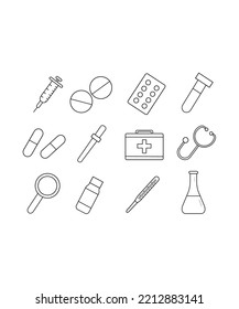 Symbole der Notlinie einzeln auf weißem Hintergrund. Doktorsymbole im flachen Stil. Ideal für die Färbung von Buch, Textilien, Ikone, Web, Malerei, Büchern, T-Shirt-Druck.  