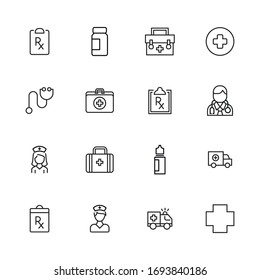 Emergency line icons set. Stroke vector elements for trendy design. Simple pictograms for mobile concept and web apps. Vector line icons isolated on a white background. 
