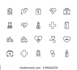 Emergency line icons set. Stroke vector elements for trendy design. Simple pictograms for mobile concept and web apps. Vector line icons isolated on a white background. 

