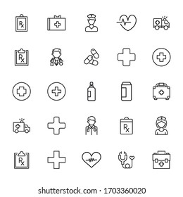 Emergency line icons set. Stroke vector elements for trendy design. Simple pictograms for mobile concept and web apps. Vector line icons isolated on a white background. 
