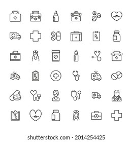 Emergency line icons set. Stroke vector elements for trendy design. Simple pictograms for mobile concept and web apps. Vector line icons isolated on a white background.