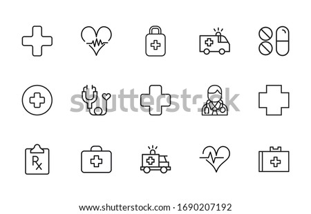 Emergency line icons set. Stroke vector elements for trendy design. Simple pictograms for mobile concept and web apps. Vector line icons isolated on a white background. 
