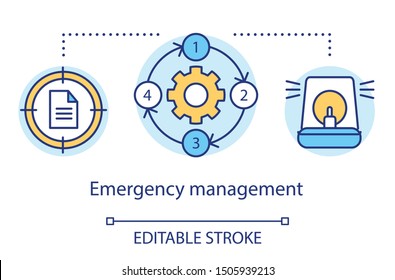 Emergency management concept icon. Quick response service. Capacity to cope with hazards and disasters idea thin line illustration. Vector isolated outline drawing. Editable stroke