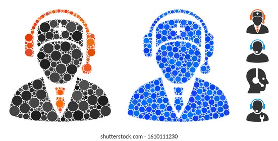 Emergency manager mosaic of round dots in variable sizes and color hues, based on emergency manager icon. Vector round dots are composed into blue collage.