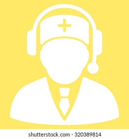 Emergency Manager vector icon. Style is flat symbol, white color, rounded angles, yellow background.