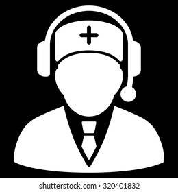 Emergency Manager vector icon. Style is flat symbol, white color, rounded angles, black background.