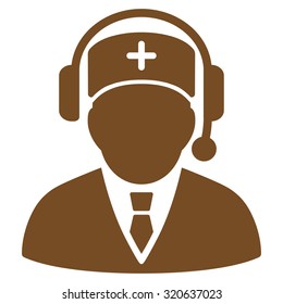 Emergency Manager vector icon. Style is flat symbol, brown color, rounded angles, white background.