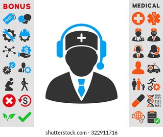 Emergency Manager vector icon. Style is bicolor flat symbol, blue and gray colors, rounded angles, white background.