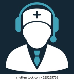 Emergency Manager vector icon. Style is bicolor flat symbol, blue and white colors, rounded angles, dark blue background.