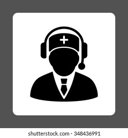 Emergency Manager vector icon. Style is flat rounded square button, black and white colors, gray background.