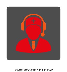 Emergency Manager vector icon. Style is flat rounded square gray button with red symbol, white background.