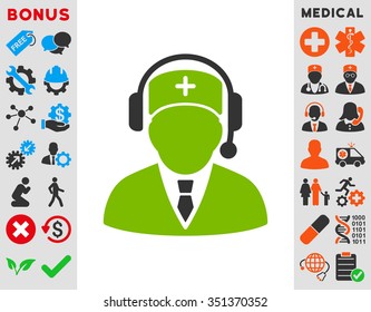Emergency Manager vector icon. Style is bicolor flat symbol, eco green and gray colors, rounded angles, white background.