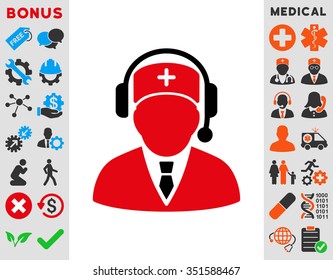 Emergency Manager vector icon. Style is bicolor flat symbol, intensive red and black colors, rounded angles, white background.