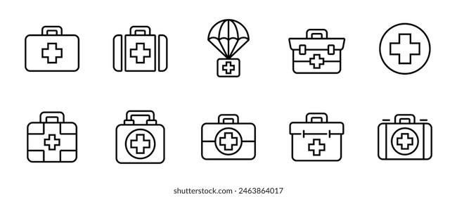 emergency medical aid box icon set first medkit medicine case vector illustration line style collection