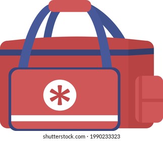 Bolsa médica de emergencia para paramédicos objeto vector de color semiplano. Tratamiento de lesiones traumáticas. Medicamentos transporte aislado moderno ilustración estilo caricatura para diseño gráfico y animación