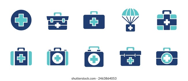 emergency medical box icon set medkit safety aid medicine case vector illustration collection medic rescue treatment symbol design