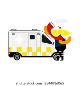 Emergency medical calls cartoon characters on isolated background.