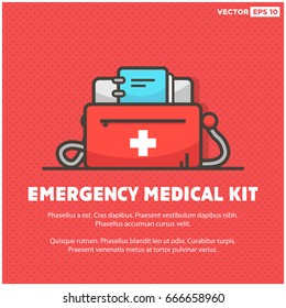 Emergency Medical Kit In Red Bag with Text Template