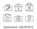 Emergency Medical Kits and Equipment Icon Set for Healthcare