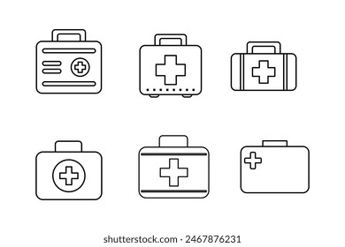 Emergency Medical Kits and Equipment Icon Set for Healthcare