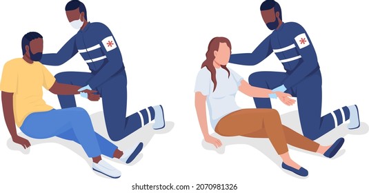 Emergency medical rescue semi flat color vector characters set. Full body people on white. Providing pre-hospital care isolated modern cartoon style illustrations for graphic design and animation